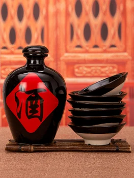 Керамична малка черна купата на Старомодна домакински Старинна чаша за вино Творчески антикварен комплект за вино Китайската банка за вино
