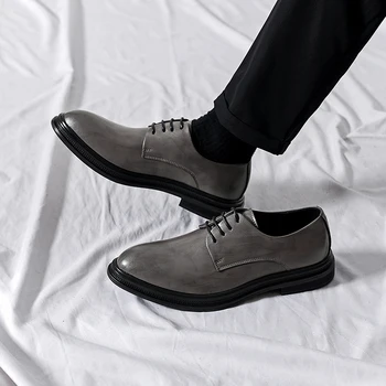 Кожени обувки, Мъжка Мода Официална облекло от висок клас за Бизнес Обувки с големи пръсти на дебела подметка, Черните Сватбени Мъжки обувки за Младоженеца