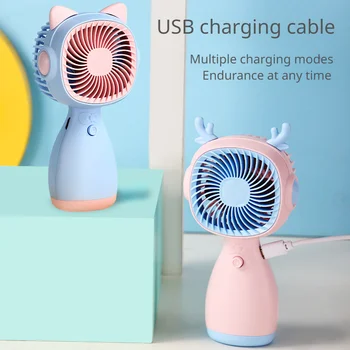Мини електрически вентилатор Карикатура USB Малки вентилатори за охлаждане под формата на ушите на заек/Елен Преносим с изключване на звука на съвсем малък домашен офис в общежитието
