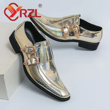 YRZL/ Мъжки обувки с Двойна Катарама, Златни Ежедневни мъжки модел обувки с Остри Пръсти, Големи Размери, Вечерни Кожени Обувки за Мъже, Официалните Обувки За Мъже