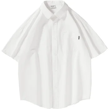 многопластова однотонная риза с къс ръкав за мъже, лятна нова ежедневни бяла работна риза, ризи за дрехи ropa за мъже