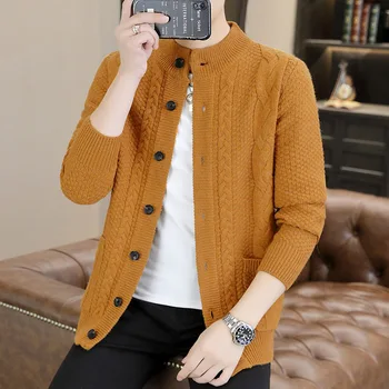 2023 модерен Мъжки пуловер с шал яка подпора, Есен нов младежки Свободен однобортный вязаный жилетка