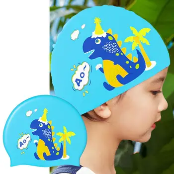 Силикон водоустойчив шапка за плуване За момичета и момчета с анимационни модел, шапки за плуване със суха коса, които предпазват ушите, Шапка за плуване, за Аксесоари за плуване