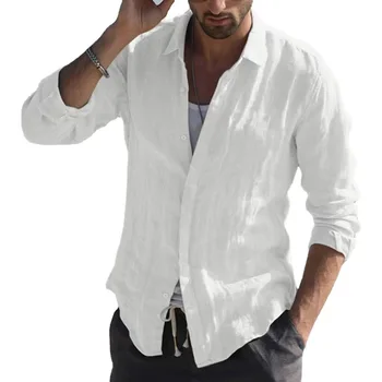 Мъжки ежедневни младежки риза с дълги ръкави от чист памук, бельо тениска за мъже