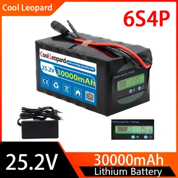 Cool Леопард 25,2 V 6s4p Акумулаторна Батерия с Литиевым елемент капацитет 30Ah, Акумулаторна за Электровелосипеда С Индикатор капацитет ＆ BMS + Зарядно устройство