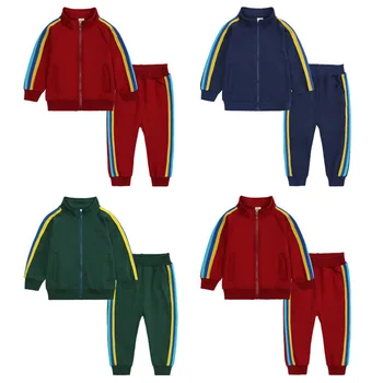 Комплект детски модерни есенни дрехи от 2 теми за момчета и момичета, Бебешки дрехи, Спортни дрехи, палто с цип с дълги ръкави + панталони, всекидневни спортен костюм