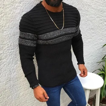 2023, Нов Модерен Шарени Лоскутный Случайни пуловер с кръгло деколте, пуловер, Мъжки Пролетно-есенен Пуловер, Облекло, Блузи за мъже