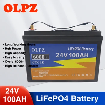 24V 100Ah LiFePO4 Cell 25,6 V Вградена литиево-желязо-фосфатный батерия BMS За къмпинг RV Golf Cart Офроуд Автономен Със зарядно устройство