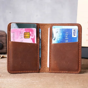 Кожен държач за карти ръчно изработени за мъже, Ретро Дизайн на мъжки портфейл за кредитни карти, 7,5 * 10,5 см
