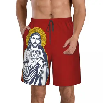 Мъжки Плажни шорти Mary And Jesus, быстросохнущий бански за фитнес, Забавни улични забавни 3D късометражни филми