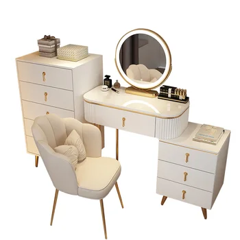 Лесен Луксозен Тоалетка в спалнята в стил ар Нуво и минимализъм, маса за грим, Скандинавски шкаф за съхранение, вграден в големи и малки апартаменти