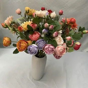 1 Букет Цветя Сватба, Реалистичен Изкуствен Цвете, не увядающий, 4 Разклонени Красиви Изкуствени Рози цветя, Клони, Стоки за дома
