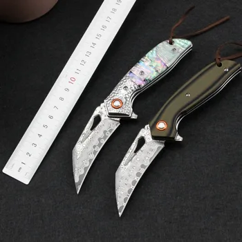 GT-989 Нож с Дамасским острие, в два цвята Швейцария Сгъваем Походный Нож за плодове G10, Малък Нож за Къмпинг, Сгъваеми Ножове под формата на миди