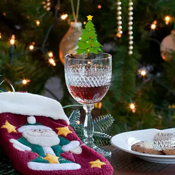 За еднократна употреба Картички за чаши Вино, Коледна Украса за Чаши Вино, Празнична Шапка на Дядо Коледа, Коледно Дърво, пощенска Картичка във формата на Снежен човек, Домашен маса за Навидад