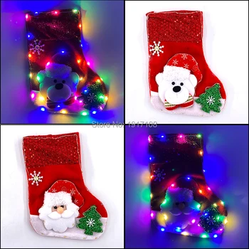 Забавен led Дядо Коледа С Светящимся Коледа Мечка, Светещи неонови Чорапи за Декорация на дома