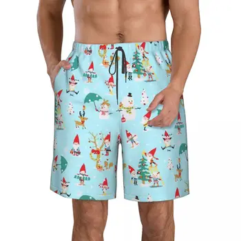 Мъжки ежедневни панталони за разходка с Коледните сладки гномом, Плажни панталони на експозиции, комфортни шорти с плоска предна част на S