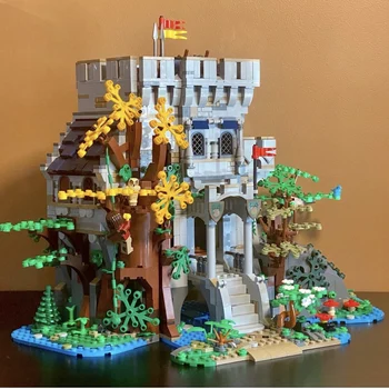 910001 85668 Европейския Средновековен Замък В гората Строителни Блокове САМ Творчески Идеи Тухли, Играчки, Подаръци за Деца